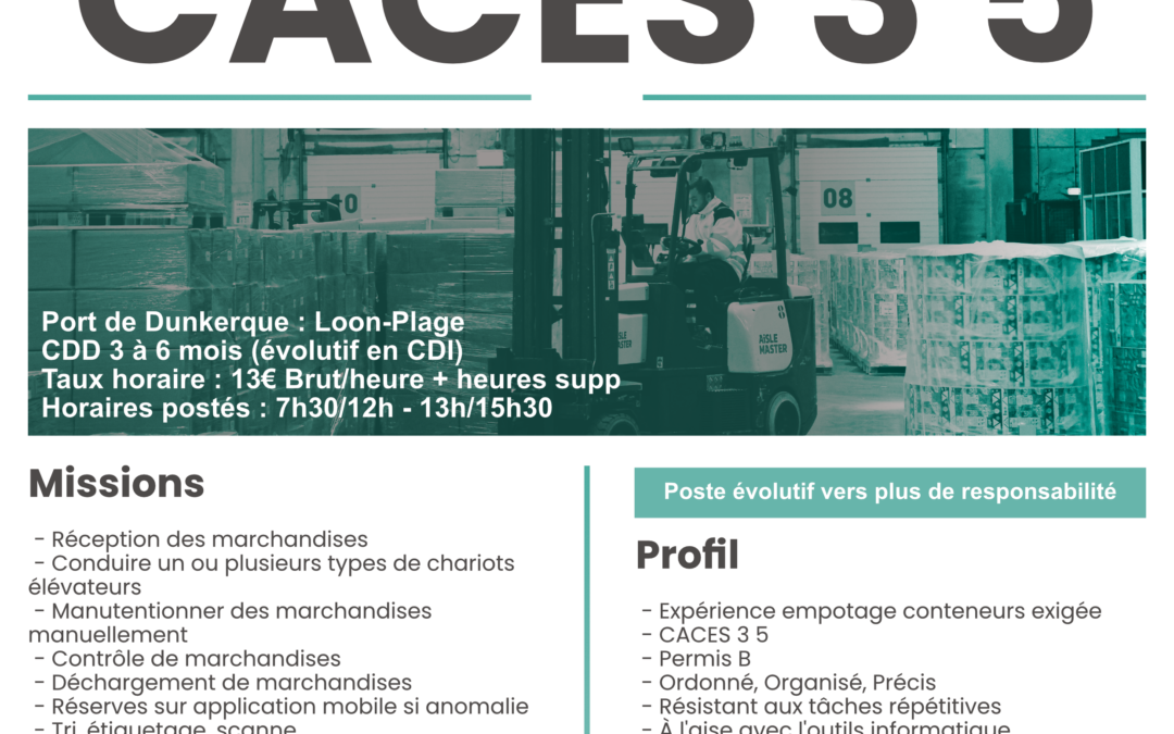 CARISTE MANUTENTIONNAIRE (CACES3 & 5) H/F